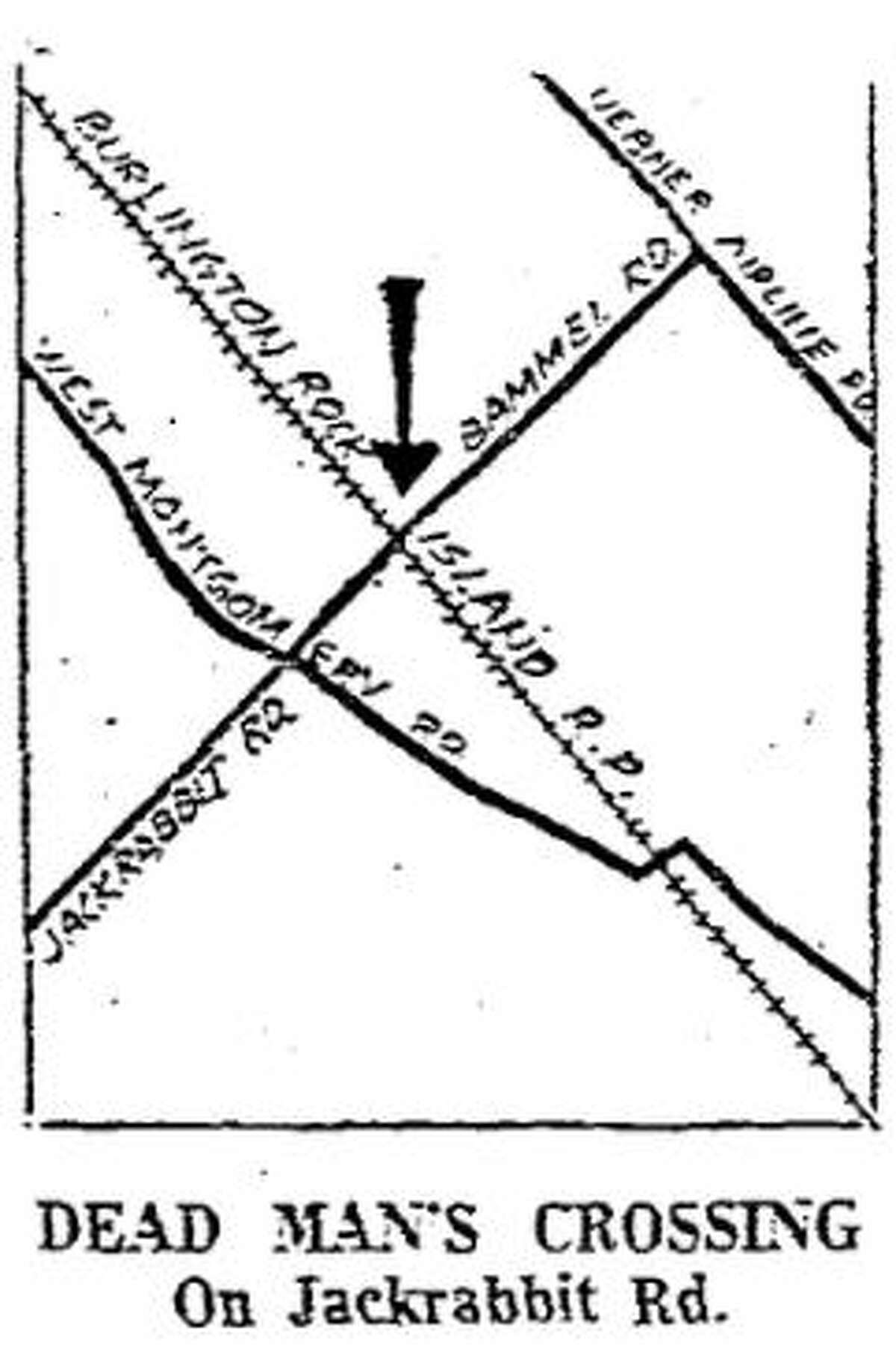 1959 illustration of "Dead Man's Crossing" in northwest Harris County.