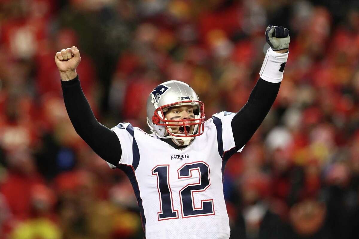 Patriots quarterback Tom Brady celebrates beating the Chiefs to earn a third straight trip to the Super Bowl and fourth in five years.