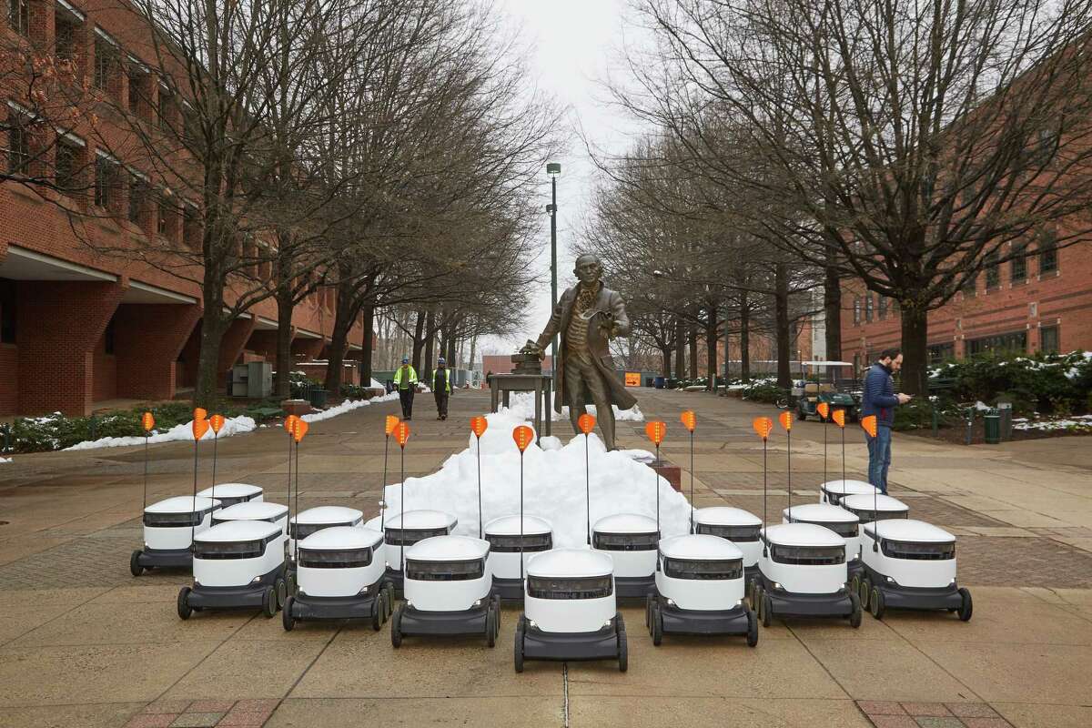 Georgia Mason University in Fairfax, Virginia, has received a fleet of 25 delivery robots that can haul up to 20 pounds each as they roll across campus at 10 miles per hour, according to Starship Technologies.
