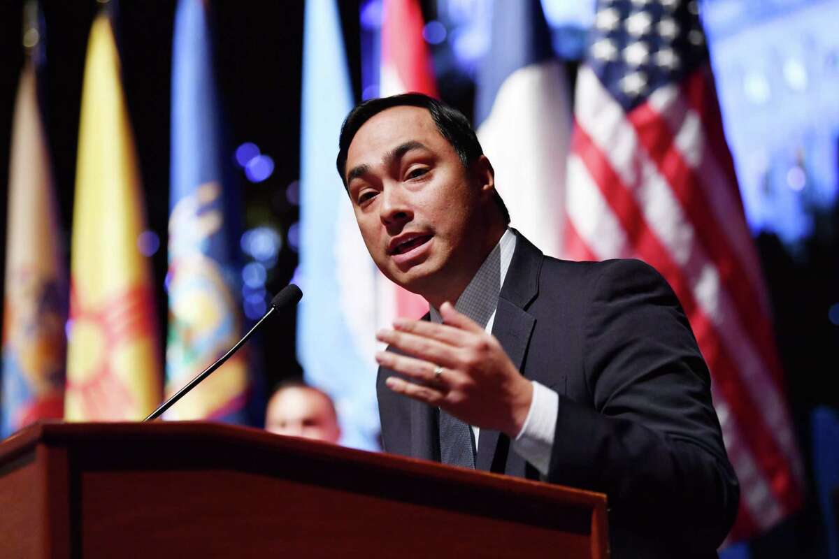 U.S. Rep. Joaquin Castro, D-San Antonio, speaks during the swearing-in ceremony and welcome reception for new Hispanic members of Congress in Washington, DC, on Jan. 9, 2019.