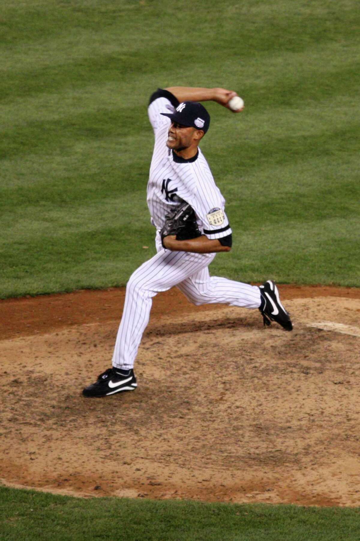 Mariano Rivera of the New York Yankees pitches in the ninth inning of the 79th Major League Baseball All-Star Game at Yankee Stadium in the Bronx on Tuesday, July 15, 2008.