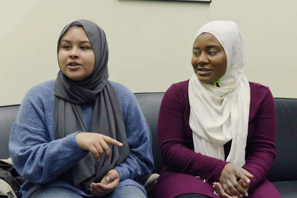 Nusrat Bhuiyan, left, MSA president, and Nana-Hawwa Abdul-Rahman, MSA vice-president, talk about their work to get an imam chaplain on campus during an interview at the University at Albany on Wednesday, Jan. 23, 2019, in Albany, N.Y. (Paul Buckowski/Times Union)