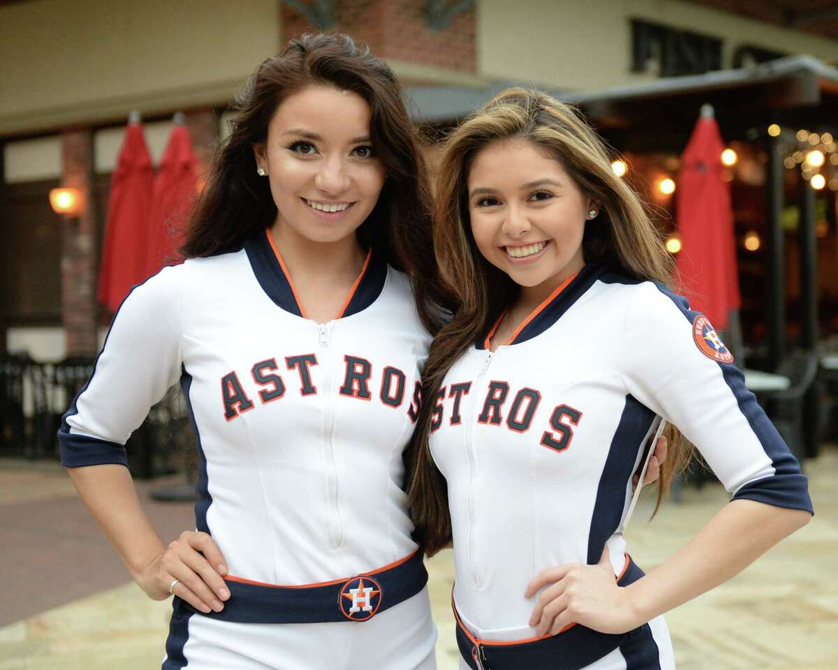 Astros Shooting Stars Murei Vargas (Left) and Victoria Zamora (Right) pose together as the Astros Caravan makes a stop at LaCenterra in Katy, on Tuesday, January 22, 2019.