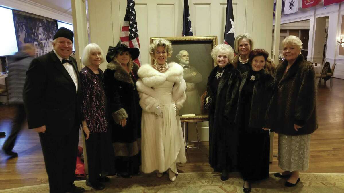 Douglas Collings, of the Sons of Confederate Veterans, escorted members of the Rebel Joan of Arc Chapter of United Daughters of the Confederacy to the Southern Heritage Ball Jan. 19 in Houston’s River Oaks Country Club. The ball honored four Houston debutantes, and observed the 212th birthday of General Robert E. Lee. Attending from this area were left to right: Douglas Collings, Peggie Miller, Cindy Dittrich, Lyn Howard, Elaine Collings, Donna Summers, Anita Stevens, and potential member Sandy Flynn.