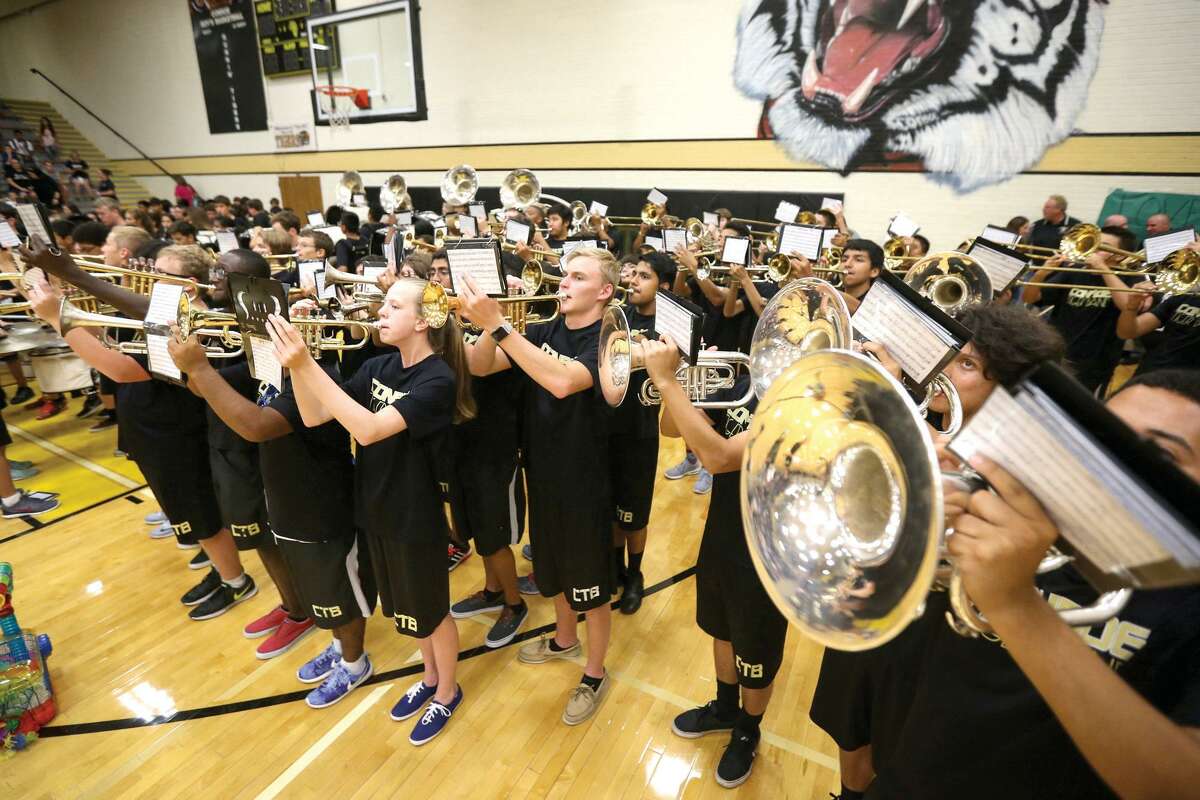 The Conroe band performs during the Meet the Tigers event on Monday, Aug. 24, 2015, at Conroe High School.
