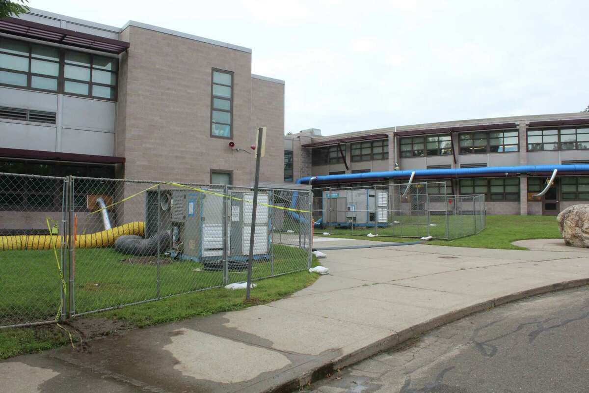 A rental industrial strength dehumidification system has been set up at Coleytown Middle School to address the school's ongoing issues with mold growth. Photo taken on Sept. 14.