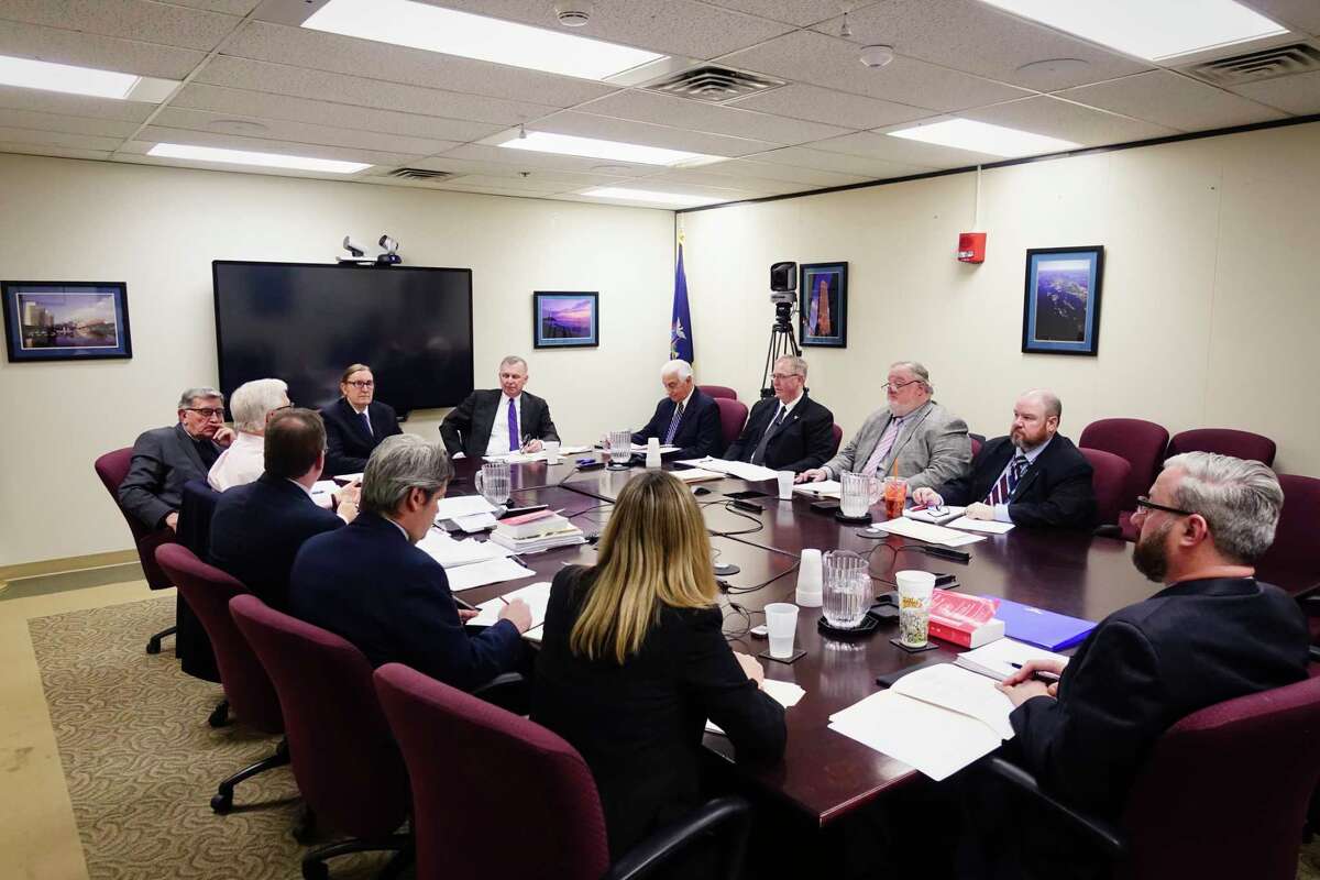 Commissioners, directors and employees of the New York State Board of Elections take part in a meeting at the Board of Elections on Thursday, Jan. 24, 2019, in Albany, N.Y. Enforcement counsel Risa Sugarman did not attend the meeting because of a lawsuit she filed against the commissioners' move to constrain her autonomy. (Paul Buckowski/Times Union)
