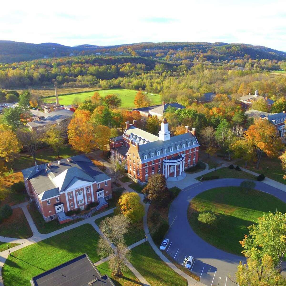 An undated aerial view of Green Mountain College in Poultney, V.T. The campus, now closed, is for sale.