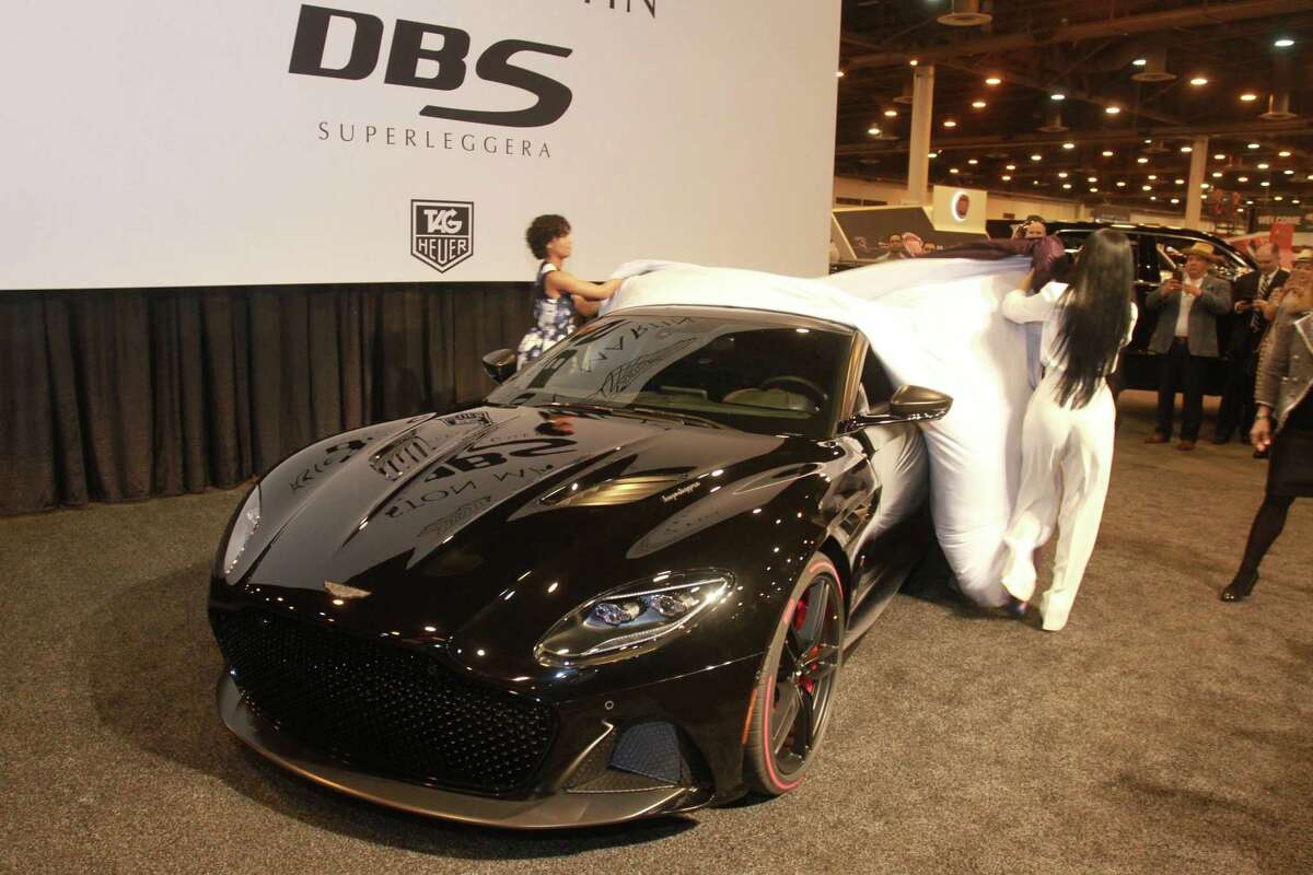 The Aston Martin DBS Superleggera Tag Heuer Edition is unveiled at the Houston Auto Show.