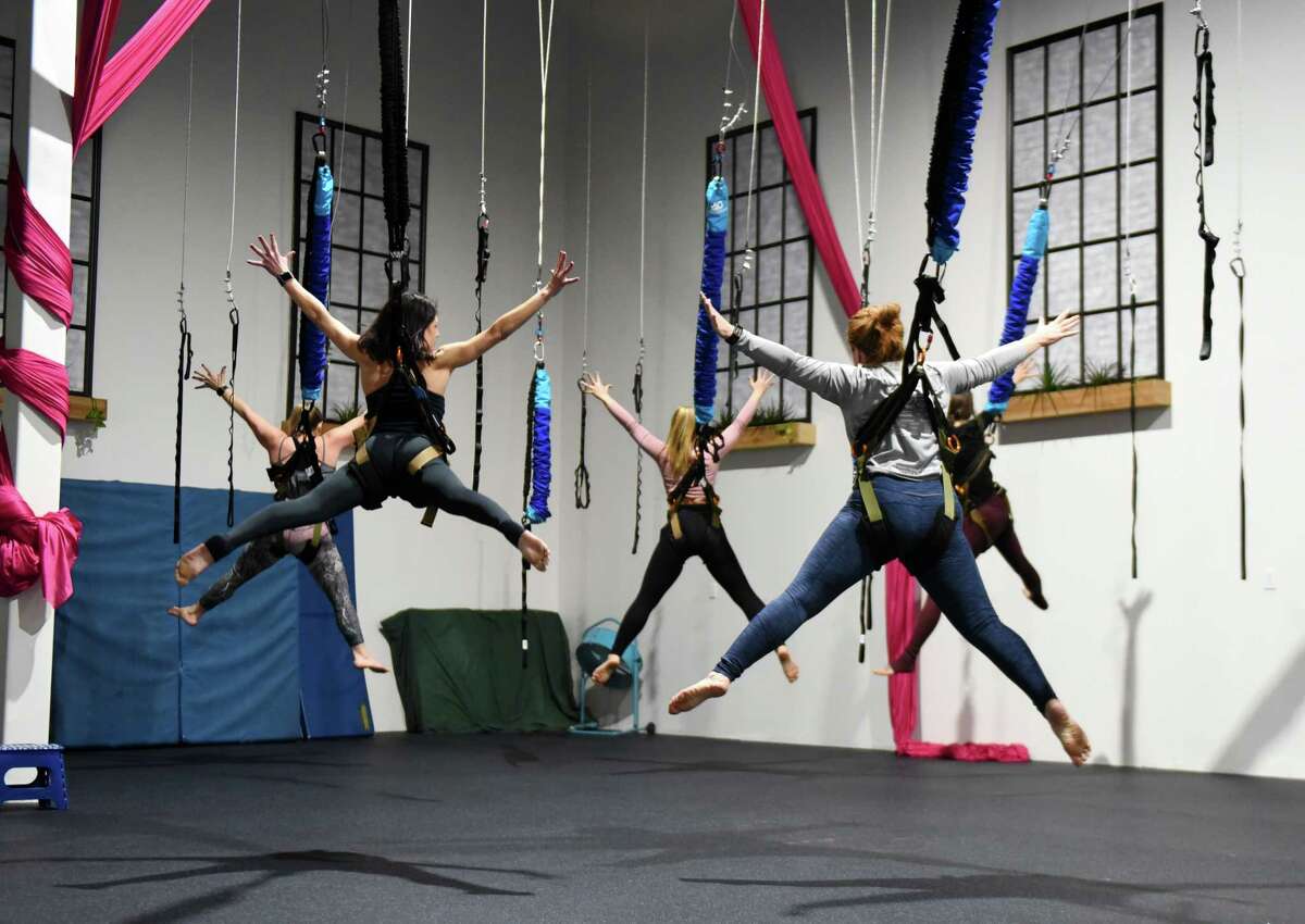 Bungee class at Good Karma Studio lets practicers fly