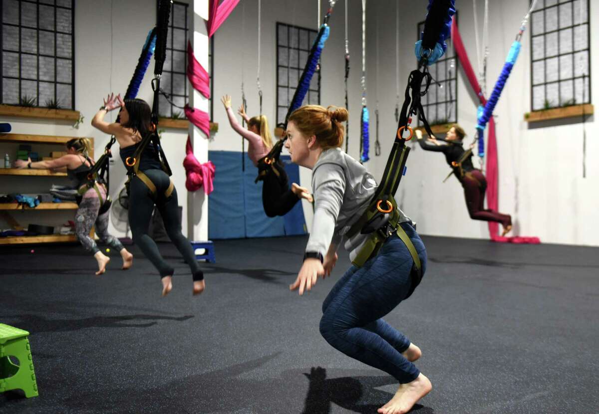 Bungee class at Good Karma Studio lets practicers fly