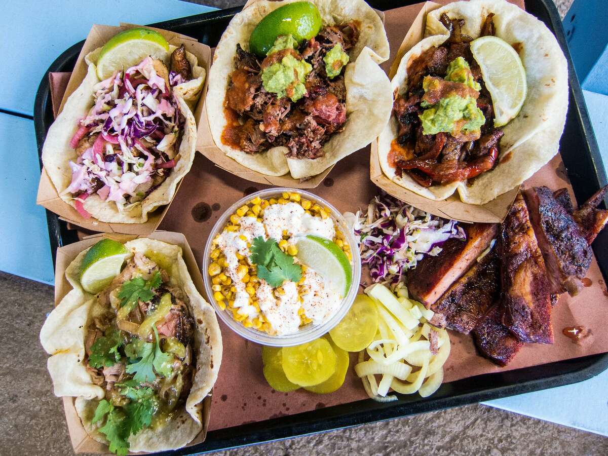 A selection of tacos and barbecue from Valentina’s Tex-Mex in Austin
