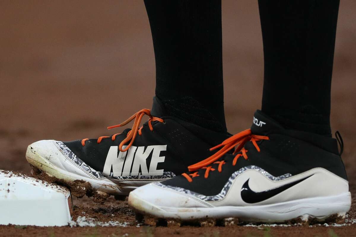 BALTIMORE, MD - AUGUST 28: A detailed view of Nike baseball cleats as the Toronto Blue Jays play the Baltimore Orioles at Oriole Park at Camden Yards on August 28, 2018 in Baltimore, Maryland. (Photo by Patrick Smith/Getty Images)