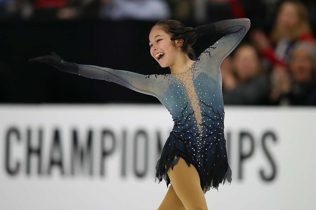 DETROIT, MICHIGAN - JANUARY 25: Alysa Liu reacts after completing her Championship Ladies Free Skate during the 2019 U.S. Figure Skating Championships at Little Caesars Arena on January 25, 2019 in Detroit, Michigan. (Photo by Gregory Shamus/Getty Images)
