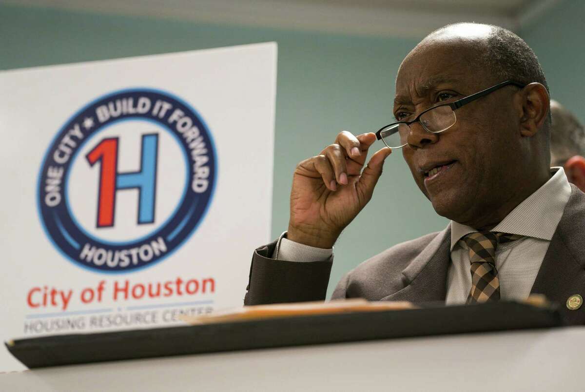 Houston mayor Sylvester Turner speaks at a new City of Houston Housing Recovery Center set up at the North Wayside Sports and Recreation Center on N. Wayside Drive, Monday, Jan. 14, 2019. The city opened four regional centers today where people can apply for Harvey relief. A fifth center is planned to open in a more central location.