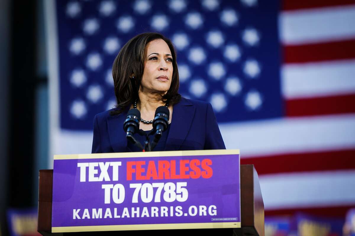 Kamala Harris’ campaign fought to get American flags at Oakland kickoff