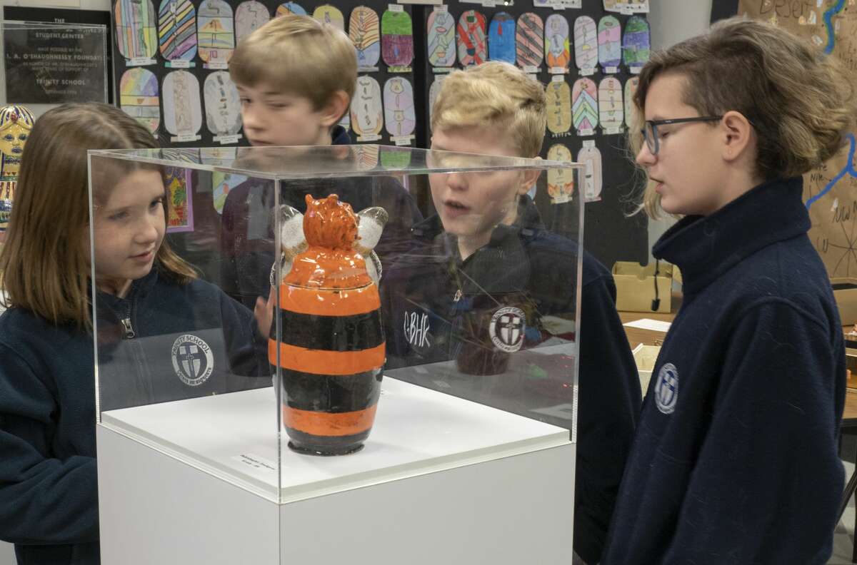 Students look over some of the displays at the Egypt Museum, designed by Trinity School students, first grade through seniors, as part of the sixth grade studies on ancient civilizations. 01/28/19 Tim Fischer/Reporter-Telegram
