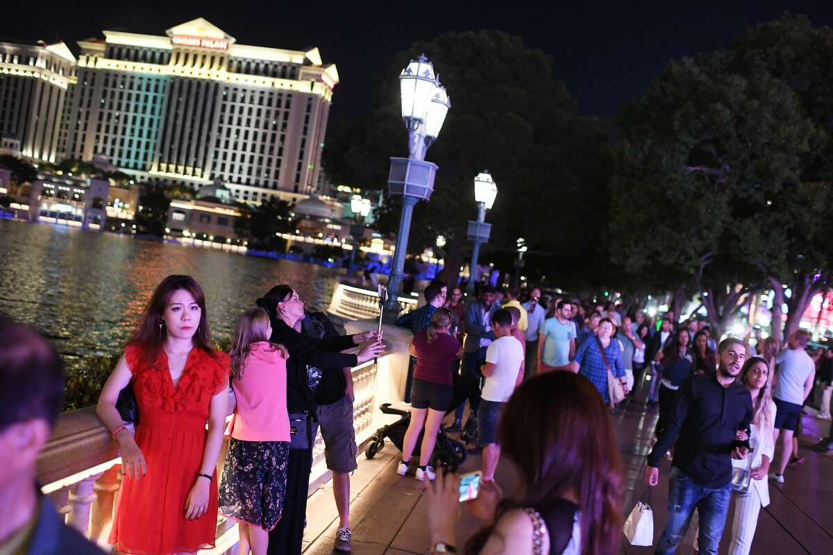 People are seen near the Fountains of Bellagio on Wednesday October 04, 2017 in Las Vegas, NV.
