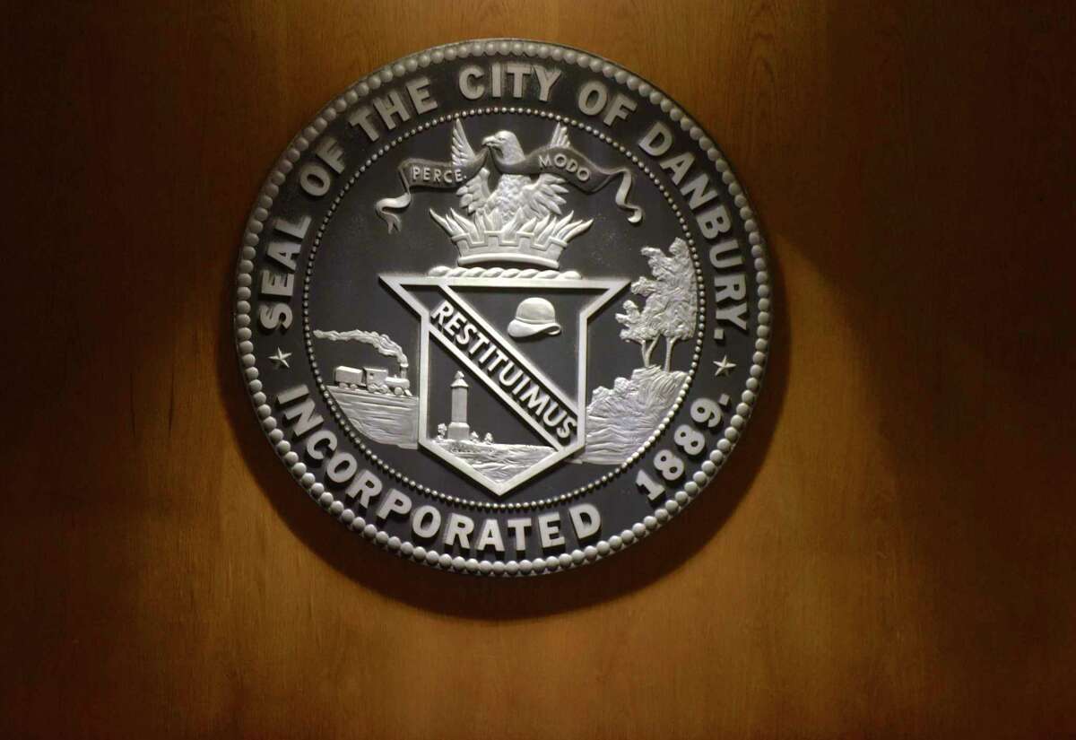 Seal of the City of Danbury in the Danbury City Council chambers. Tuesday night, August 7, 2018, in Danbury, Conn.