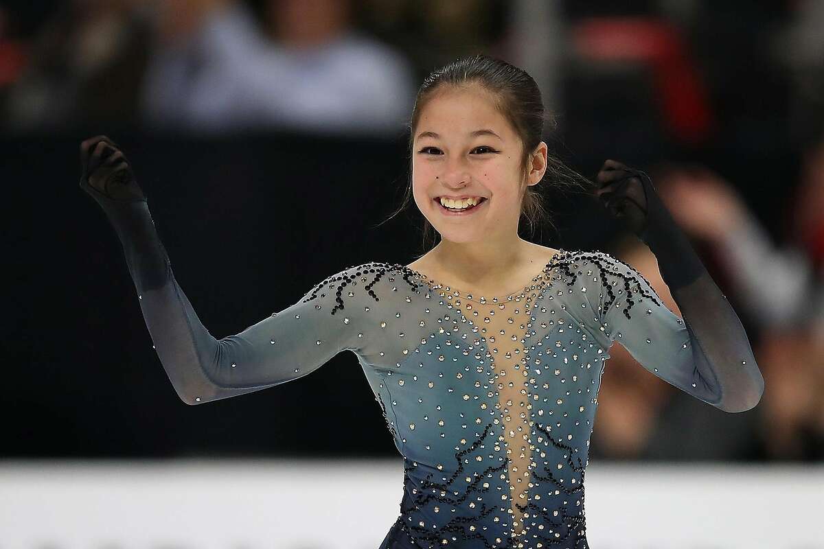 Alysa Liu reacts after completing her Championship Ladies Free Skate during the U.S. Figure Skating Championships at Little Caesars Arena in Detroit on January 25, 2019. **FOR USE WITH THIS STORY ONLY** (Gregory Shamus/Getty Images/TNS)