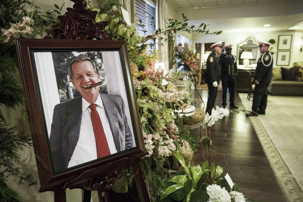 A portrait of former Houston mayor Robert C. Lanier is displayed in the foyer at George H. Lewis & Sons Funeral Home before Lanier’s funeral services on Dec. 23, 2014.