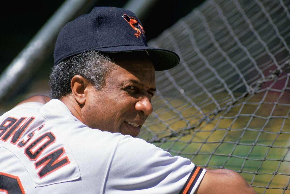 Manager Frank Robinson (the first black manager of MLB) of the Baltimore Orioles looks on during batting practice in the 1989 season. (Jonathan Daniel/Getty Images/TNS)