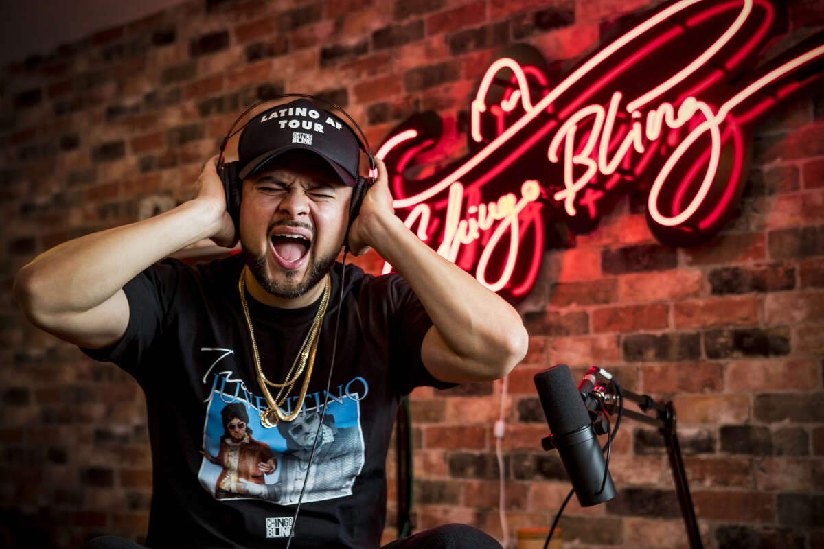 Comedian and rap artist Chingo Bling is producing a podcast called "What Did He Said?" in his studio on Tuesday, Jan. 22, 2019, in Houston.