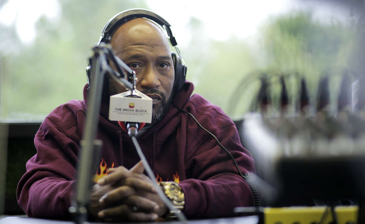 Bun B records his podcast Trillitics at The Media Block on Monday, April 9, 2018, in Houston. The program is a grown trend of hip hop artists creating podcasts. ( Elizabeth Conley / Houston Chronicle )