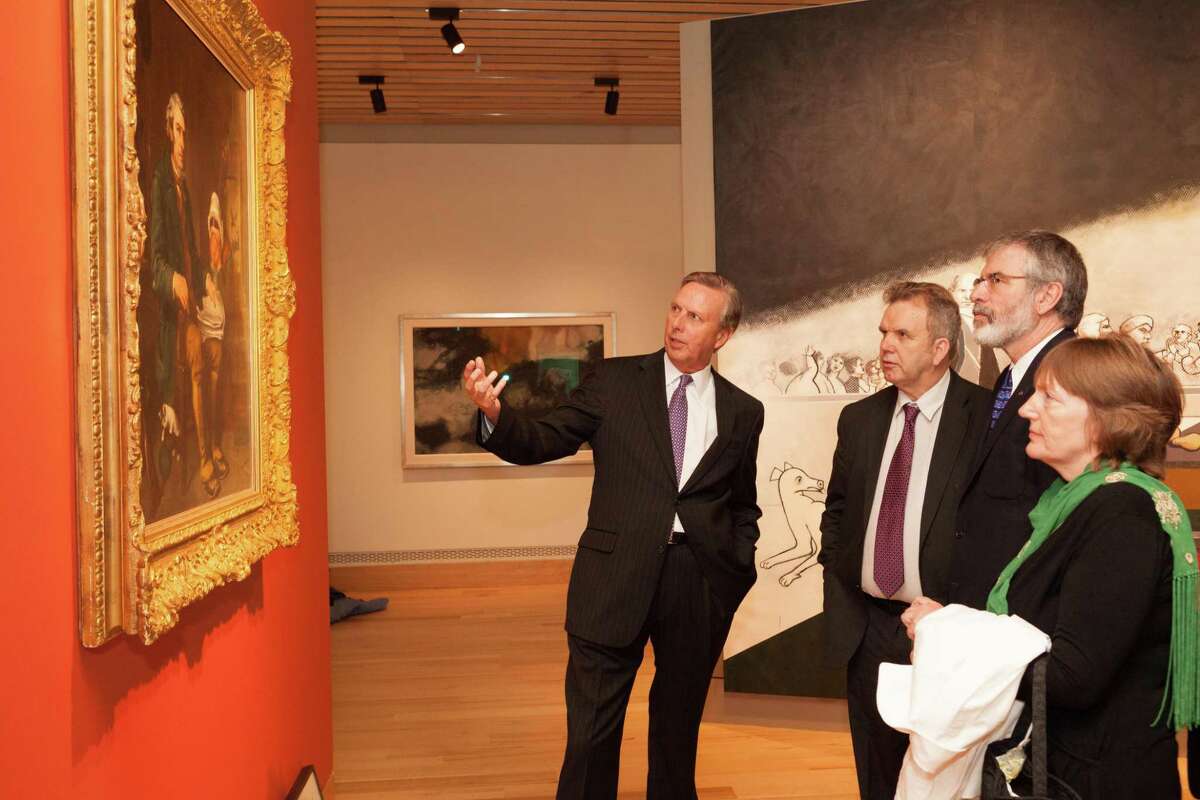 Quinnipiac University President John L. Lahey, from left, gives a tour recently to Irish journalist Niall O'Dowd; Gerry Adams, president of Sinn Fein; and Christine Kinealy, Irish historian and professor of history at Drew University at Ireland's Great Hunger Museum prior to the the museum's dedication on Sept. 28.