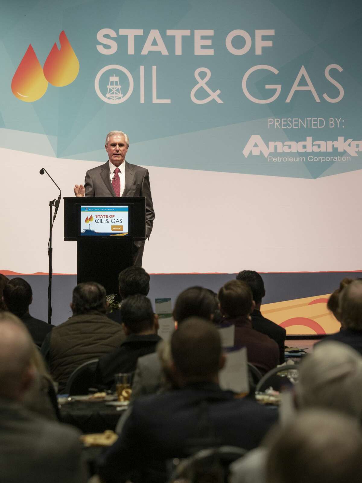 Tim Leach, Chairman and CEO, Concho Resources, speaks 01/30/19 at the Midland Chamber State of Oil & Gas luncheon. Tim Fischer/Reporter-Telegram