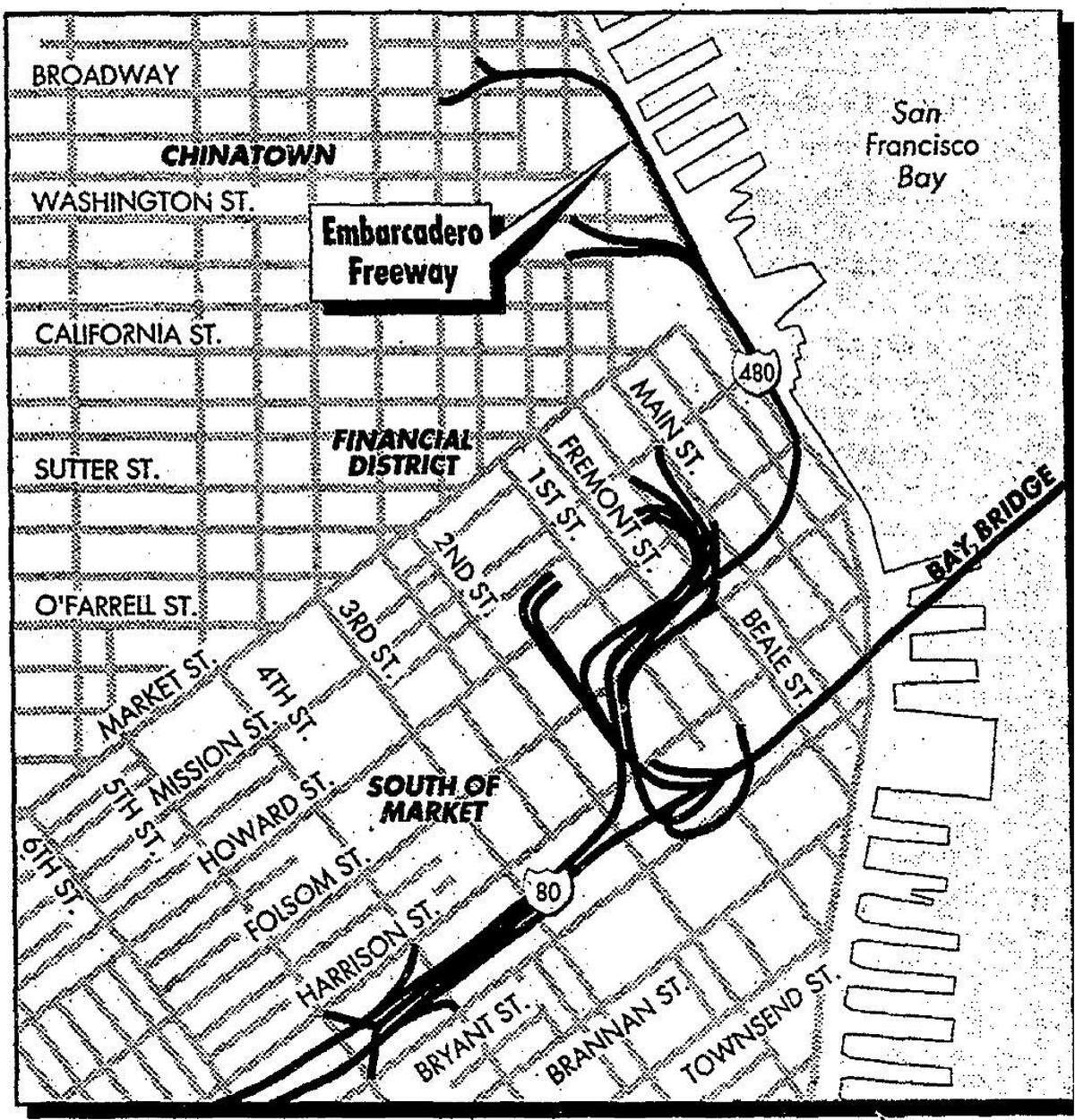 Map of the Embarcdaero Freeway as of October 1989