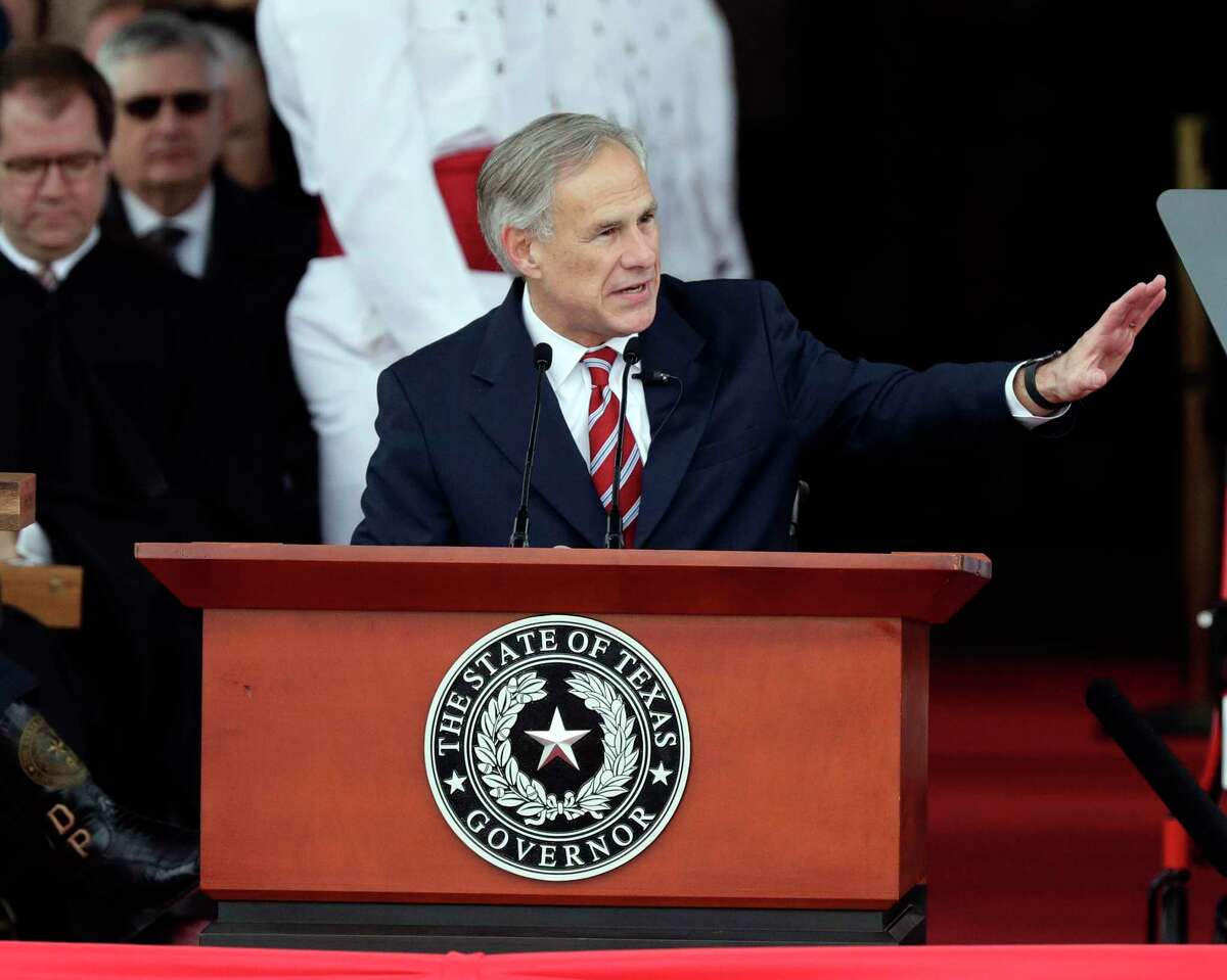 Texas Gov. Greg Abbott speaks during his inauguration ceremony, in Austin, in 2019. How inauguration funds are spent shouldn’t be a state secret.