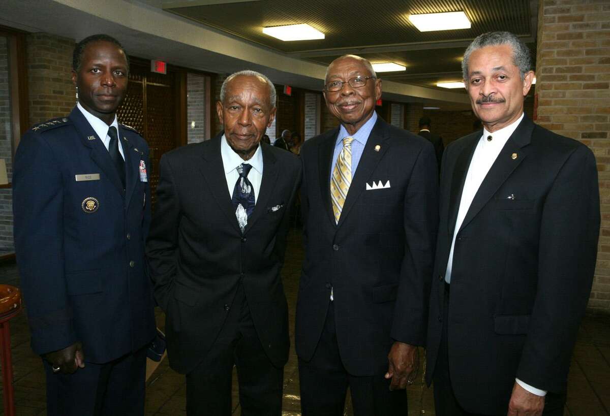 Gen. Ed Rice, Eugene Coleman, San Antonio NAACP President Oliver Hill and Dr. John Arradondo pause for a photo at the NAACP Freedom Fund Dinner in October 2011 at La Villita Assembly Hall. Rice and Coleman were honorees at the event.