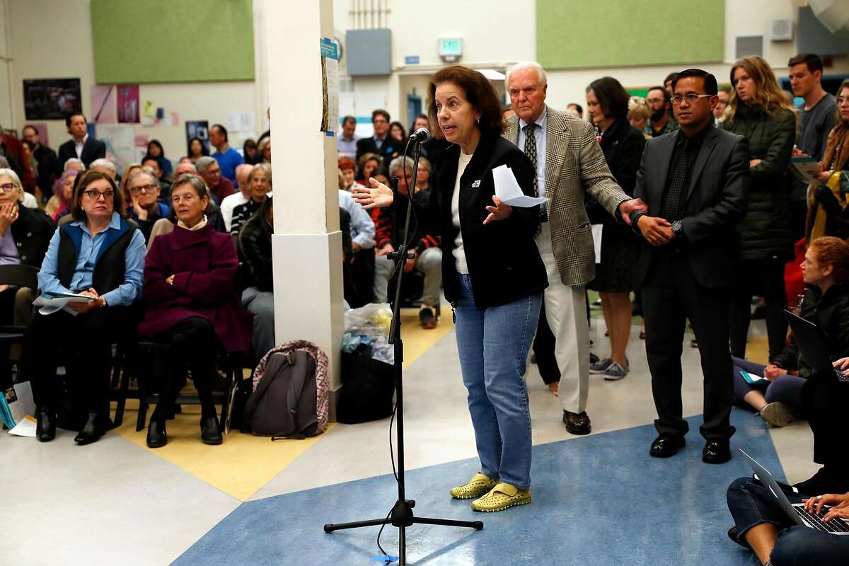 Area resident Barbara Bella comments during Lombard Street Community Meeting at Yick Wo Elementary School in San Francisco, Calif., on Wednesday, January 30, 2019.