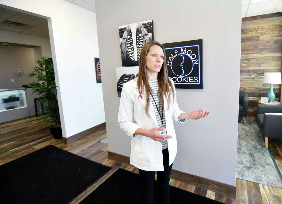 Dispensary manager Katie Ogden gives a tour of Fiorello Pharmaceuticals Thursday, Jan. 31, 2019 in Halfmoon, NY. (Phoebe Sheehan/Times Union)