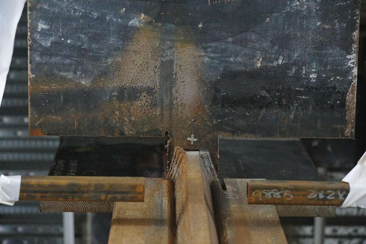 The beam where a second fissure was discovered and now with a section removed for testing is seen on the bus deck at the closed Transbay Transit Center on Wednesday, January 9, 2019 in San Francisco, Calif.