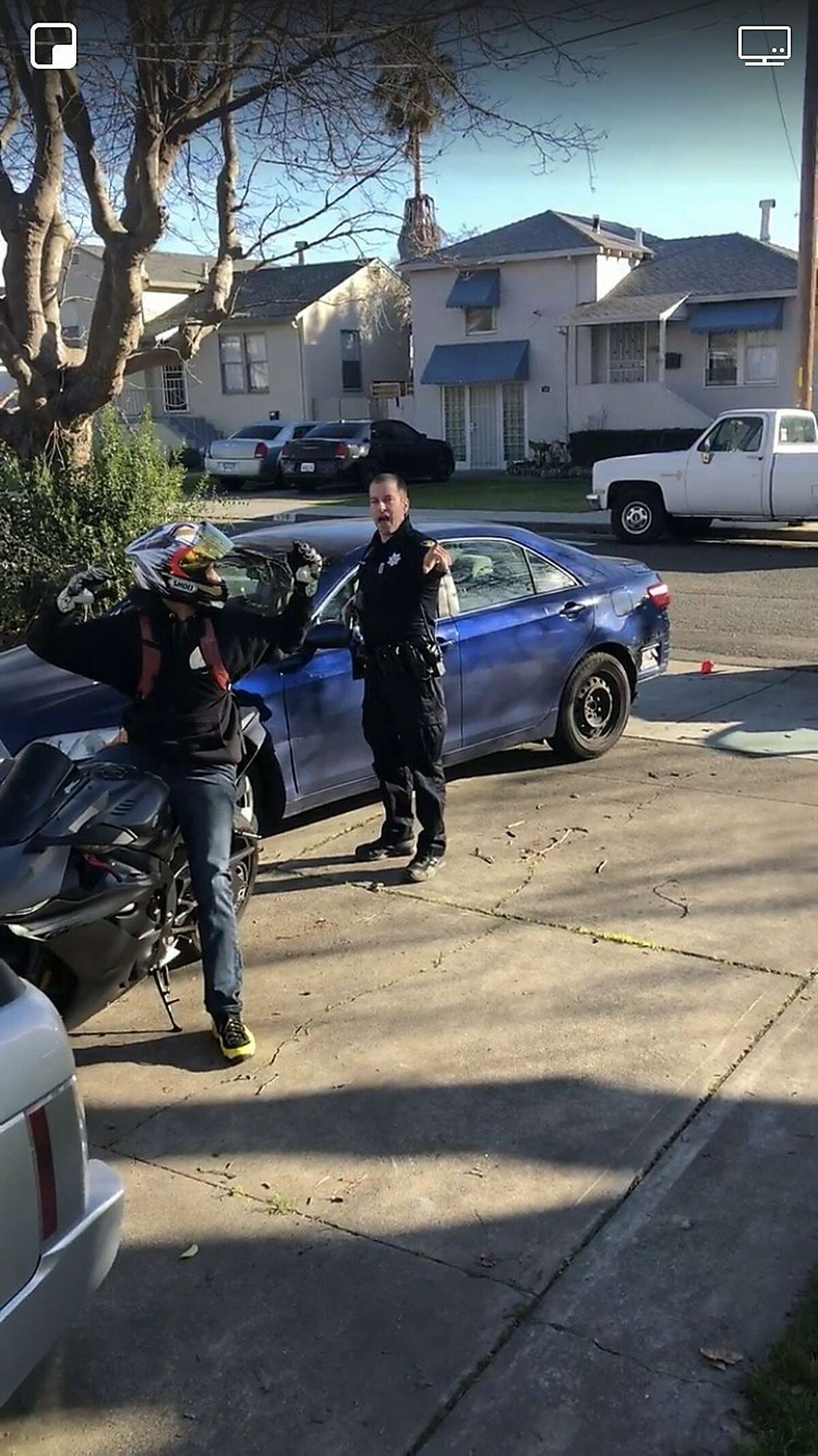 Adrian Burrell, 28, said he got a concussion when he says he was unjustly detained by a Vallejo police officer on Tuesday, Jan. 22, 2019. A screenshot from a cell phone video taken by Burrell during the incident shows an officer wearing a nameplate reading, "D. McLaughlin." Officer David McLaughlin was introduced as a new hire to the Vallejo Police Department in May 2014, according to a Vallejo City Manager's report.