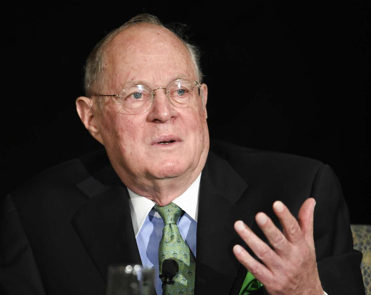 FILE - In this July 15, 2015 file photo, Supreme Court Justice Anthony Kennedy speaks in San Diego. As one justice settles into his new job at the Supreme Court, is another about to leave? Eighty-year-old Kennedy is so far refusing to comment on speculation that he may soon retire after 29 years on the court. (AP Photo/Denis Poroy, File)