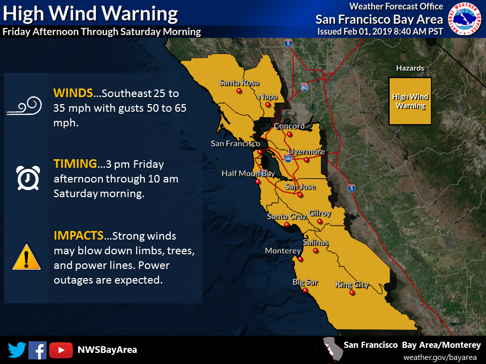 Winds of up to 80 mph could knock down trees, power lines