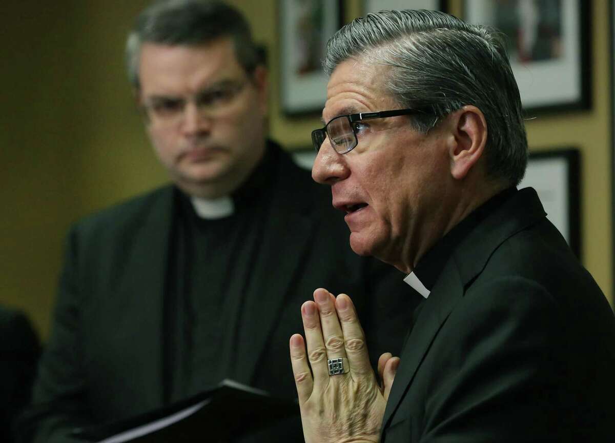 Archbishop Gustavo Garcia-Siller addresses the people of the archdiocese releasing the report on priests accused of sexual abuse of minors since 1947, on Thursday, Jan. 31, 2019.