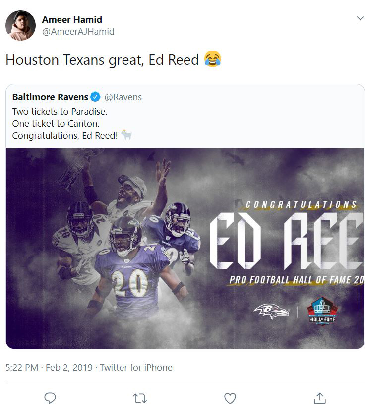 Ex-Texans safety Ed Reed makes Pro Football Hall of Fame