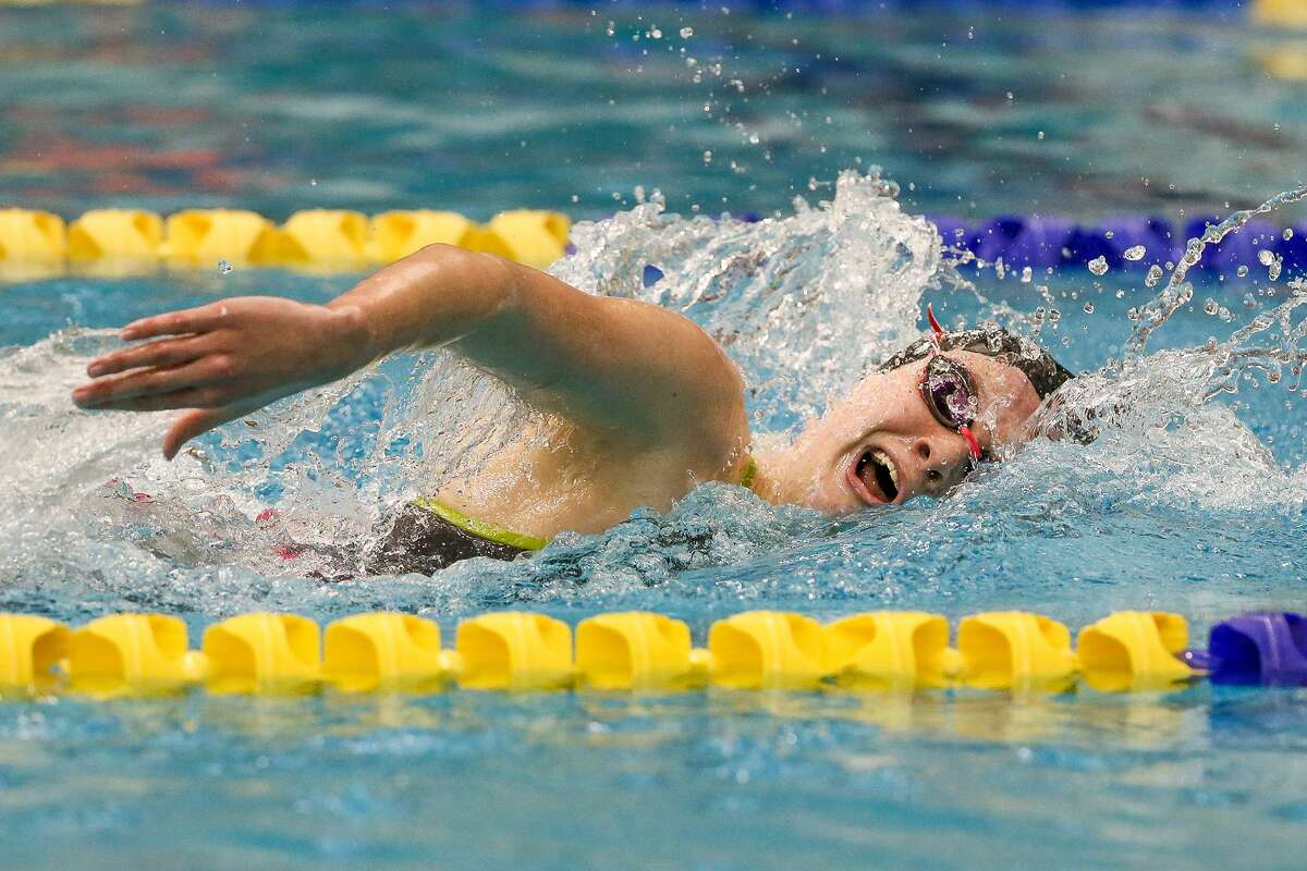 Reagan's Kaylee Coffey swims in the girls 500 free during the Region VII-6A swimming and diving championships at North East ISD's Josh Davis Natatorium on Saturday, Feb. 2, 2019. Coffey won the event with a time of 4:59.53.