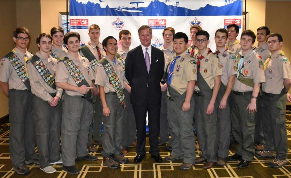New board member Mark Stitzer with the 2018 Greenwich Council, BSA Class of Eagles.