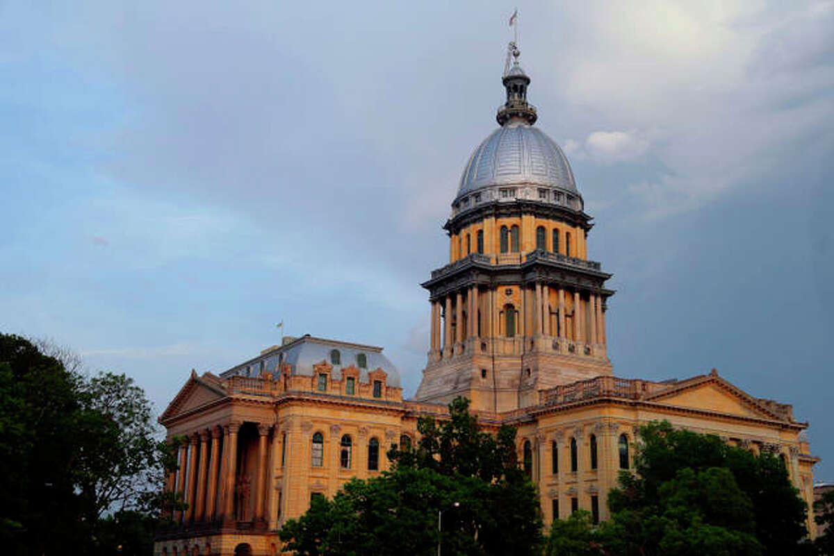 The Illinois State Capitol is seen during sunset in Springfield.