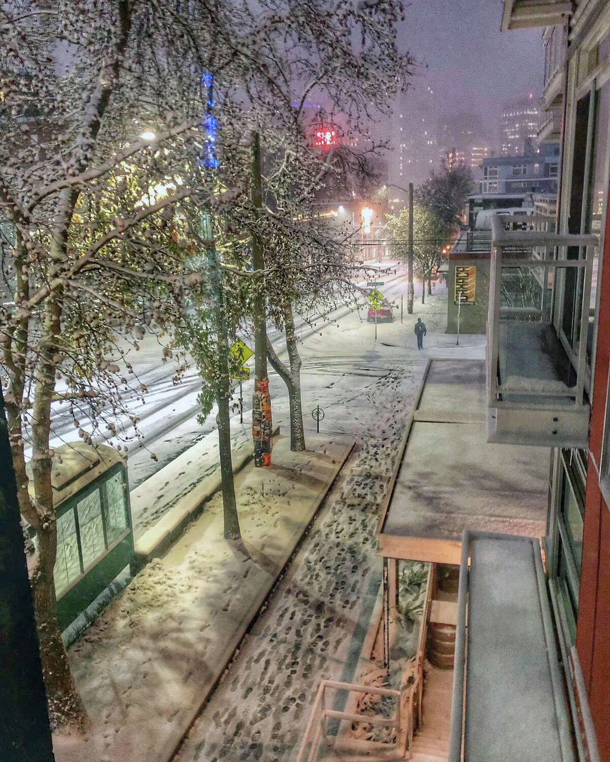 Snow as seen near Pine Street and Summit Avenue in Seattle on Monday, Feb. 4, 2019.