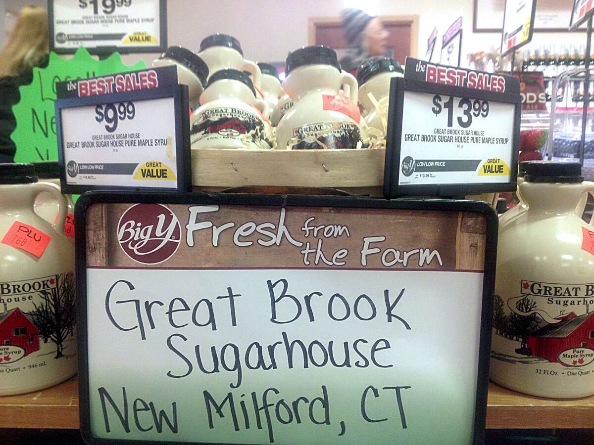 Great Brook Sugar House maple syrup from Sullivan Farm Youth Agency program on sale at Big Y in New Milford, Conn., Monday, January 18, 2016. A tax on groceries, floated in some quarters in Connecticut, appears unlikely to happen.