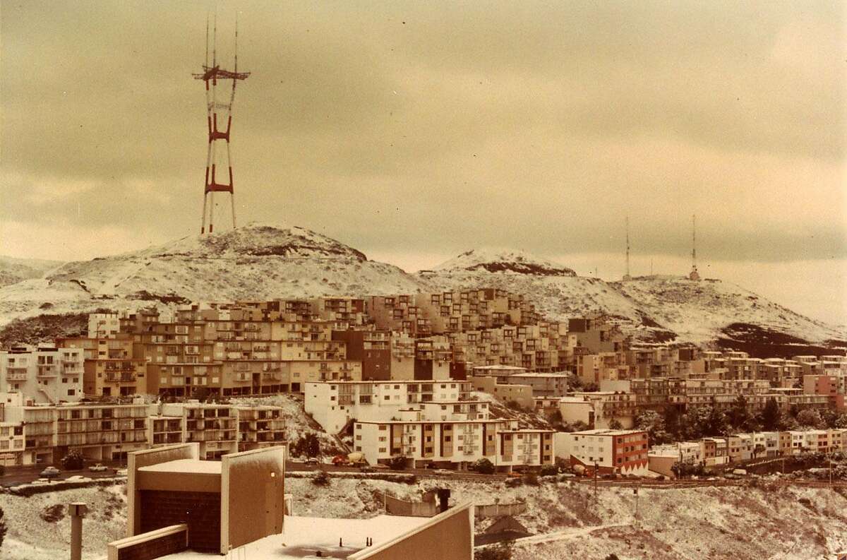 A photo of snow in San Francisco after a surprise 1976 snowfall. Bill fox, a 25-year-old SFPD officer at the time, took the photos near his diamond heights apartment.