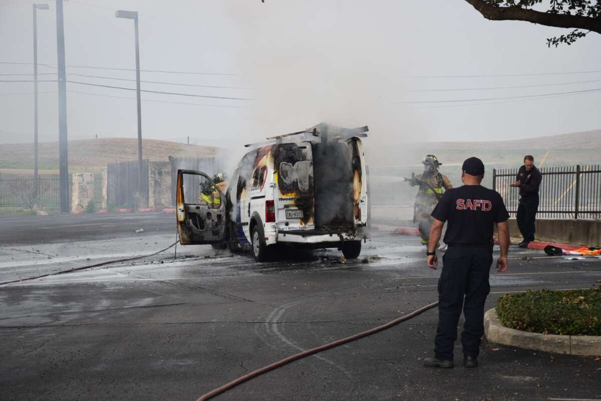 No one was injured after a vehicle caught fire in the 300 block of East Basse Road on Monday, Feb. 4, 2019.