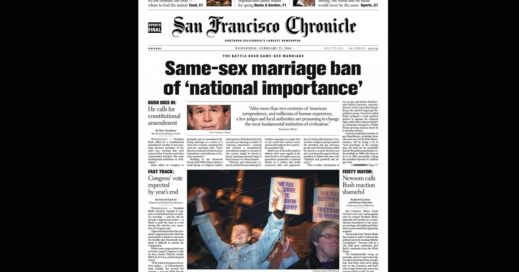 Chronicle Covers The Bush Push For A Same Sex Marriage Ban