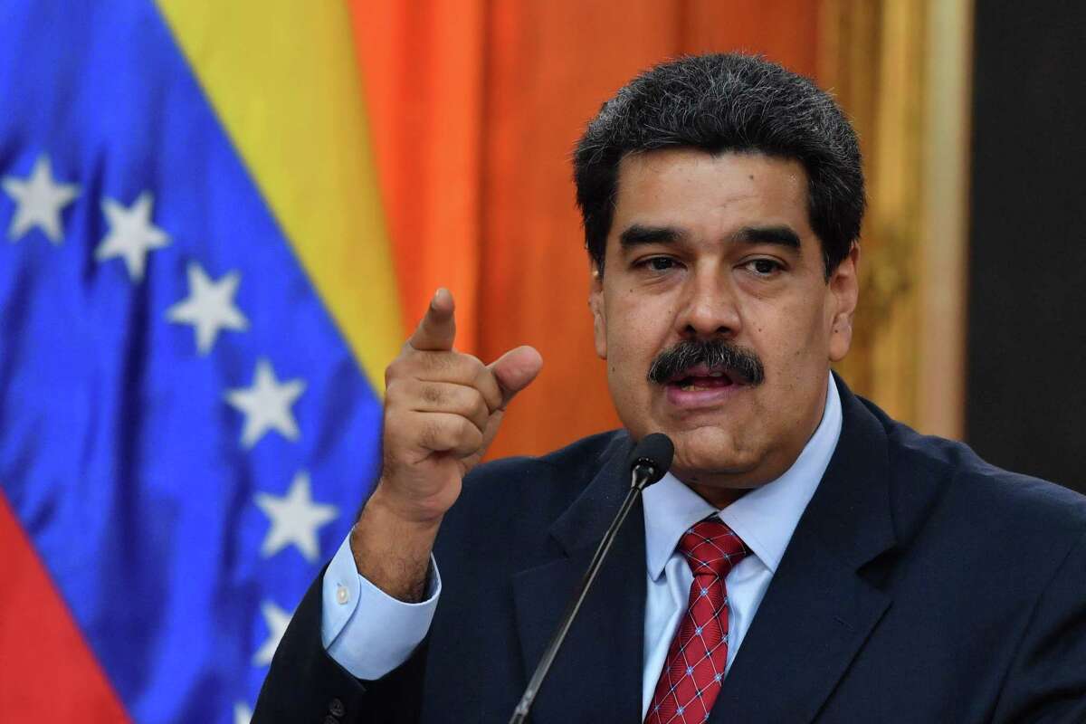 (FILES) In this file photo taken on January 25, 2019 Venezuelan President Nicolas Maduro offers a press conference in Caracas. - Venezuelan President Nicolas Maduro pledged on January 28 to retaliate against the United States for its new sanctions on state oil company PDVSA. (Photo by Yuri CORTEZ / AFP)YURI CORTEZ/AFP/Getty Images